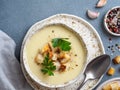 Cauliflower soup puree top view, copy space Royalty Free Stock Photo
