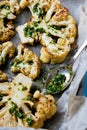 Cauliflower steaks with a cilantro lime chimichurri sauce Royalty Free Stock Photo