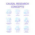 Causal research blue gradient concept icons set