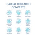 Causal research turquoise concept icons set