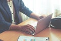 Causal worker hand typing using laptop