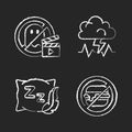 Causes for bad sleep chalk white icons set on black background