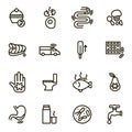 Causes of Diarrhea Black Thin Line Icon Set. Vector Royalty Free Stock Photo