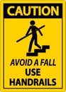 Caution Avoid A Fall Use Handrails Sign