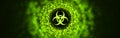 Caution biohazard epidemic vector banner. Toxic sign on green blurred background