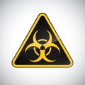 Caution biological hazard sign. Black yellow carbon warning bio hazard sign on white background. Design protection icon, button