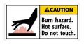 Caution Burn hazard,Hot surface,Do not touch Symbol Sign Isolate on White Background,Vector Illustration