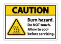 Caution Burn hazard safety,Do not touch label Sign on white background