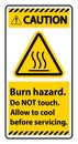 Caution Burn hazard safety,Do not touch label Sign on white background