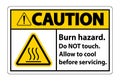 Caution Burn hazard safety,Do not touch label Sign on white background