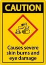 Caution Causes Severe Skin Burns Eye Damage GHS Sign