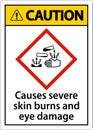 Caution Causes Severe Skin Burns Eye Damage GHS Sign