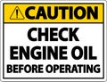 Caution Check Oil Before Operating Label Sign On White Background