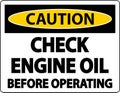 Caution Check Oil Before Operating Label Sign On White Background