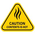 Caution contents is hot on white background. content is hot warning label sign. flat style Royalty Free Stock Photo