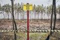 Caution danger sign located in a forest