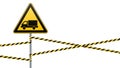 Caution - danger Warning sign safety. Beware of the Car. A yellow triangle with a black image. The sign on the pole and