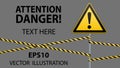 Caution - danger Warning sign safety. yellow triangle with black image. sign on pole and protecting ribbons. Vector illustrations Royalty Free Stock Photo