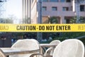 Caution, do not enter line tape and ribbon in city. Royalty Free Stock Photo