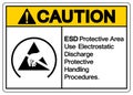 Caution ESD Protective Area Use Electrostatic Discharge Protective Handling Procedures Symbol Sign, Vector Illustration, Isolated