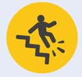 Caution: falling down stairs warning icon Royalty Free Stock Photo