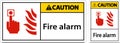 Caution Fire Alarm Sign On White Background