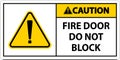 Caution Fire Door Do Not Block Sign On White Background