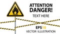 Caution - fire hazard Combustible environment. Flammable liquids or surface. Barrier tape. Vector illustrations