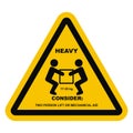 Caution, handling heavy loads, yellow background, eps. Royalty Free Stock Photo