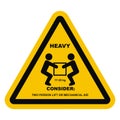 Caution, handling heavy loads, yellow background, eps.