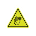 Caution: Hands are bacteria. be careful to wash your hands. stop coronavirus on yellow background. vector symbol