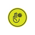 Caution: Hands are bacteria. be careful to wash your hands. stop coronavirus on yellow background. vector symbol