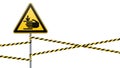 Caution, hands may be injured. Warning sign safety. Attention is dangerous. Yellow triangle with black image. Sign on