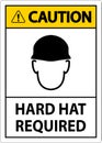 Caution Hard Hat Required Sign On White Background