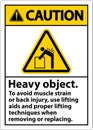 Caution Heavy Object Use Lifting Aids Label On White Background