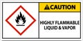 Caution Highly Flammable Liquid and Vapor GHS Sign Royalty Free Stock Photo