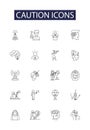 Caution icons line vector icons and signs. Hazard, Alert, Stop, Limit, Safety, Caution, Attention, Notice outline vector