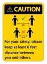 Caution Keep 6 Feet Distance,For your safety,please keep at least 6 feet distance between you and others