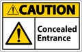Caution Label Concealed Entrance Sign On White Background