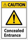 Caution Label Concealed Entrance Sign On White Background