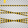 Caution lines isolated. Realistic warning tapes. Danger signs. Vector illustration isolated on checkered background Royalty Free Stock Photo