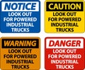 Caution Look Out For Trucks Sign On White Background