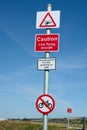 Caution. Low flying aircraft sign. Royalty Free Stock Photo