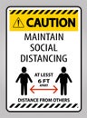 Caution Maintain Social Distancing At Least 6 Ft Sign On White Background,Vector Illustration EPS.10