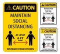 Caution Maintain Social Distancing At Least 6 Ft Sign On White Background,Vector Illustration EPS.10