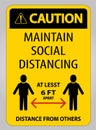 Caution Maintain Social Distancing At Least 6 Ft Sign On White Background,Vector Illustration EPS.10