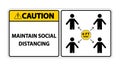 Caution Maintain social distancing, stay 6ft apart sign,coronavirus COVID-19 Sign Isolate On White Background,Vector Illustration