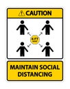 Caution Maintain social distancing, stay 6ft apart sign,coronavirus COVID-19 Sign Isolate On White Background,Vector Illustration