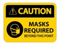 Caution Masks Required Beyond This Point Sign Isolate On White Background,Vector Illustration EPS.10