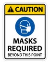 Caution Masks Required Beyond This Point Sign Isolate On White Background,Vector Illustration EPS.10